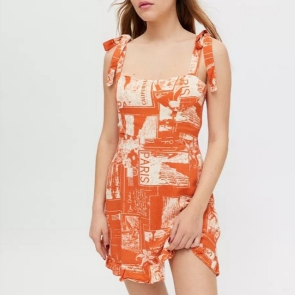 Urban Outfitters Linen Paris Travel Sundress Orange Large